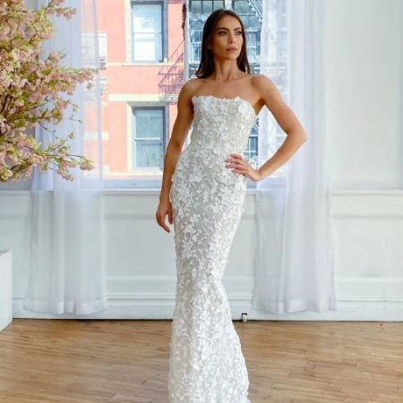 Strapless Sheath Wedding Dress With Embroidered Beaded Lace And Back ...
