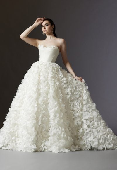 Strapless Ball Gown Wedding Dress With Textured Organza Floral Petal Skirt by Lazaro