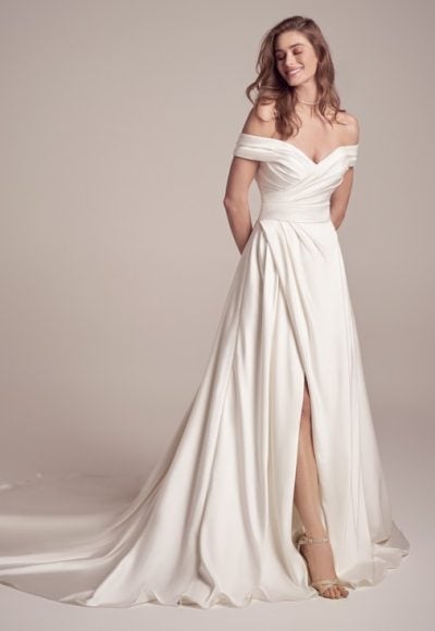 Asymmetrical Pleated Off The Shoulder A-line Wedding Dress by Maggie Sottero