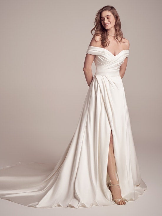 Asymmetrical Pleated Off The Shoulder A-line Wedding Dress by Maggie Sottero - Image 1