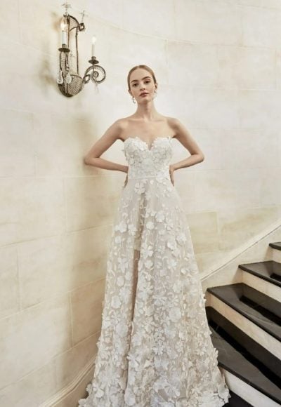 Strapless A-line Wedding Dress With Embroidered 3D Floral by Sareh Nouri