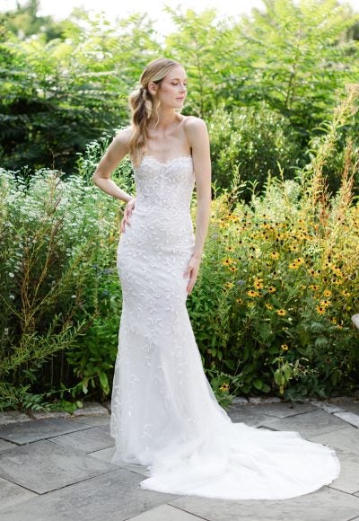 Lace Fit And Flare Wedding Dress With Detachable Cap Sleeves And Floral Embroidered Details by Verdin Bridal New York