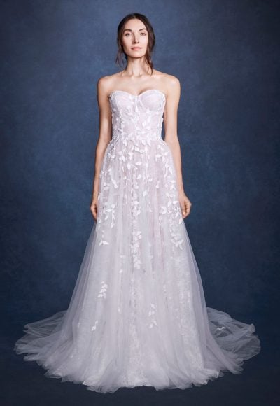 Strapless A-line Wedding Dress With Lace And Leave Embroidery by Verdin Bridal New York