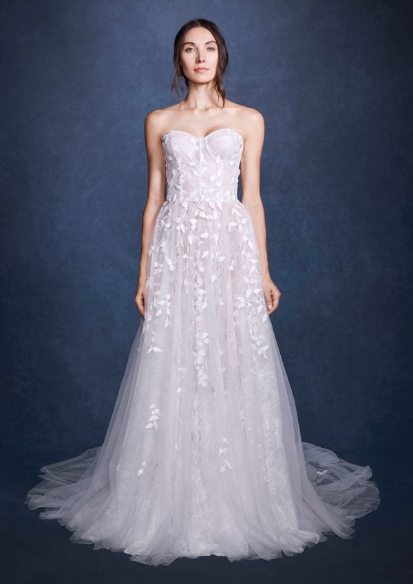 Strapless A-line Wedding Dress With Lace And Leave Embroidery by Verdin Bridal New York - Image 1