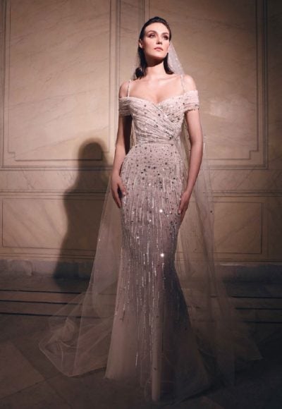 Fully Beaded Off The Shoulder Fit And Flare Wedding Dress by Zuhair Murad