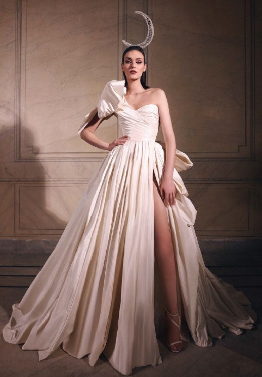 One Shoulder Ball Gown Wedding Dress With Bows And Front Slit by Zuhair Murad - Image 1