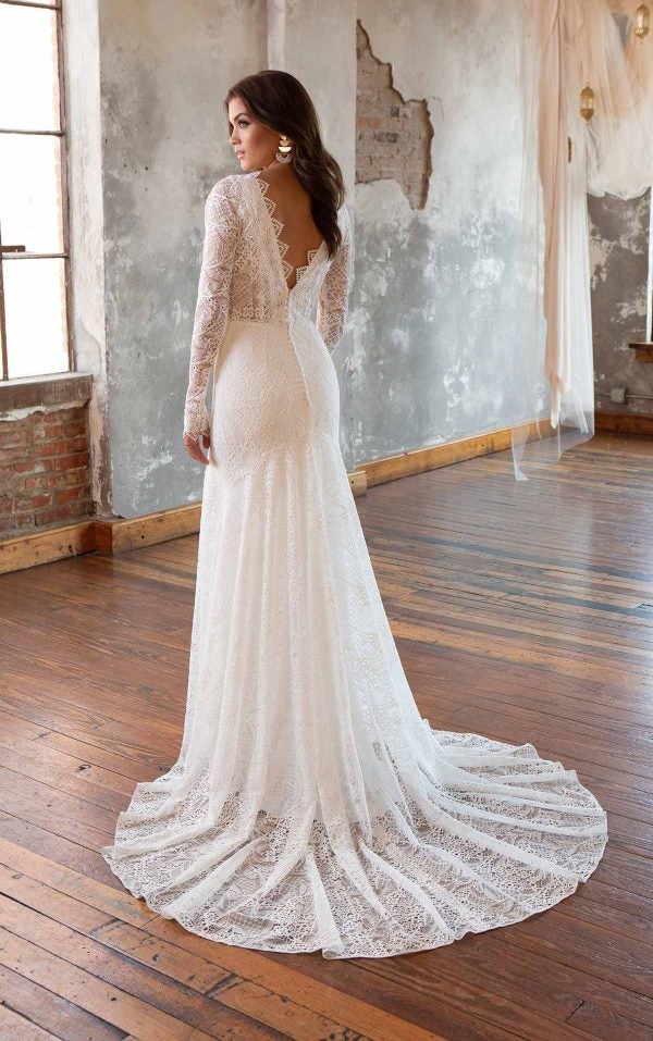 Long Sleeve Lace Deep V-neckline Fit And Flare Wedding Dress by All Who Wander - Image 2