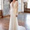 Long Sleeve Lace Deep V-neckline Fit And Flare Wedding Dress by All Who Wander - Image 1