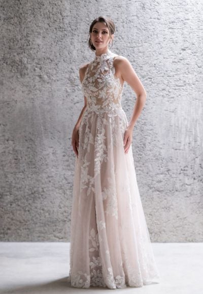A-line Wedding Dress With High Neck And Illusion Lace Back by Allure Bridals