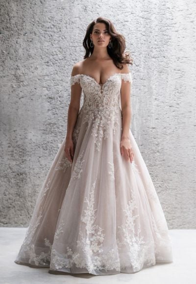Beaded Off The Shoulder Lace Ball Gown Wedding Dress by Allure Bridals