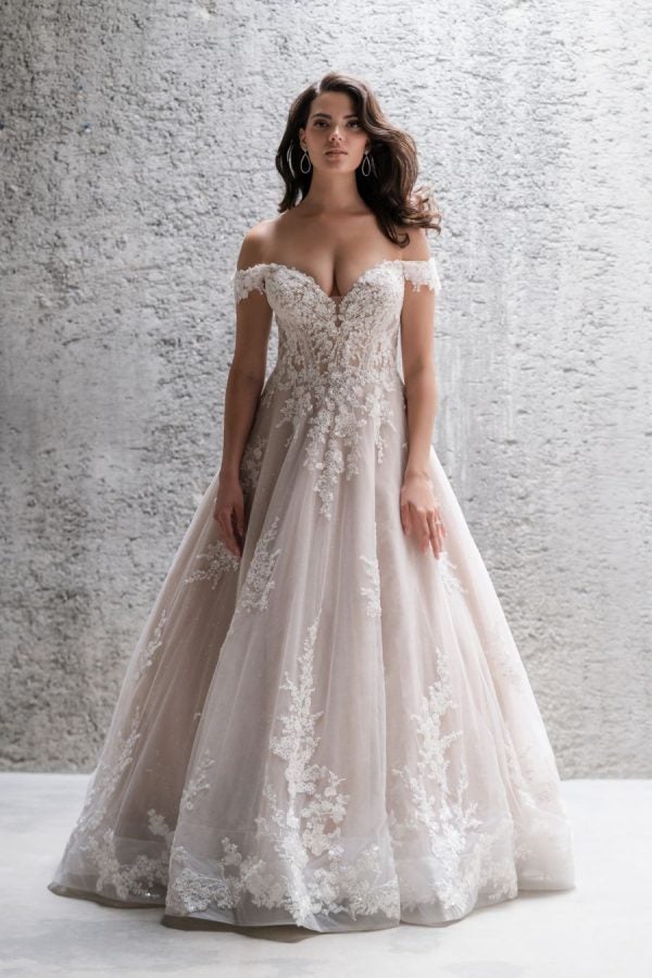 Beaded Off The Shoulder Lace Ball Gown Wedding Dress by Allure Bridals - Image 1