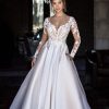 Long Sleeve Ball Gown Wedding Dress With Lace Bodice And Mikado Skirt by Allure Bridals - Image 1