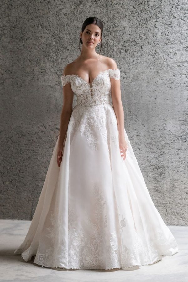 Off The Shoulder Lace Ball Gown Wedding Dress by Allure Bridals - Image 1