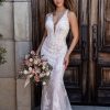 Sleeveless V-neck Sheath Wedding Dress With Illusion Lace Back by Allure Bridals - Image 1