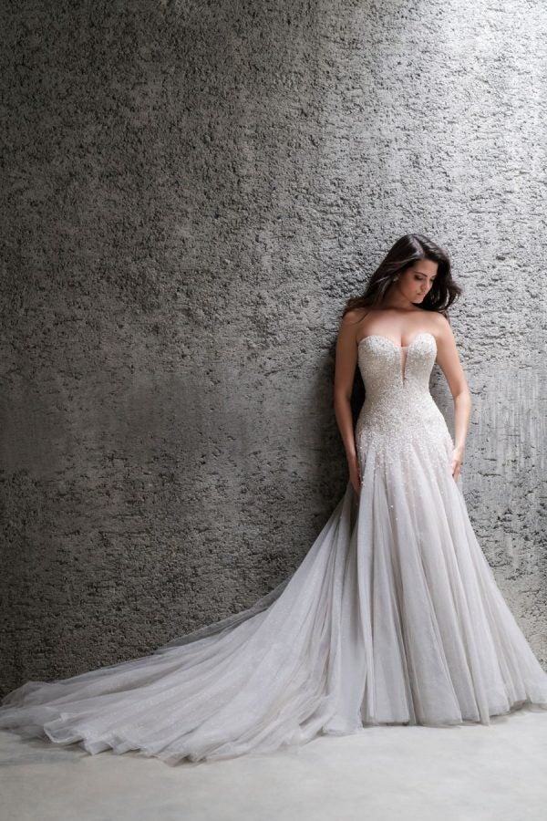 Strapless A-line Wedding Dress With Beaded Bodice And Tulle Skirt by Allure Bridals - Image 1