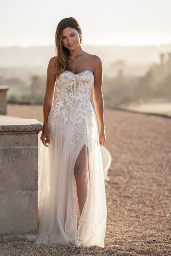 Strapless A-line Wedding Dress With Lace Bodice by Allure Bridals - Image 1