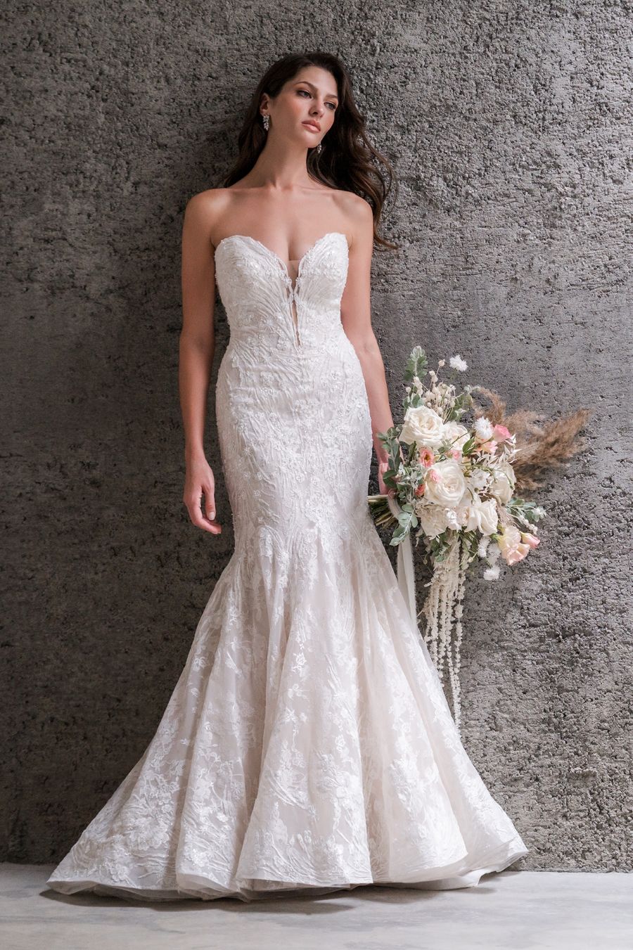 Strapless Sweetheart Neckline Lace Fit And Flare Wedding Dress