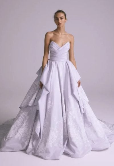 Lavender Strapless Ruched Bodice Sweetheart Neckline Ball Gown Wedding Dress by Amsale
