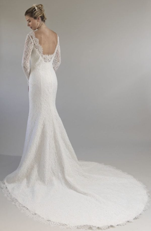 Long Sleeve Lace Fit And Flare Wedding Dress With Bateau Neck And Open Back by Augusta Jones - Image 2