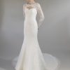 Long Sleeve Lace Fit And Flare Wedding Dress With Bateau Neck And Open Back by Augusta Jones - Image 1