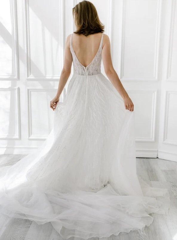 Sleeveless Beaded A-line Wedding Dress With V-neckline by Enaura Bridal - Image 2