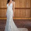 Sleeveless V-neckline Fit And Flare Lace Wedding Dress With Open Beaded Back by Essense of Australia - Image 1