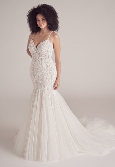 Beaded Mermaid Wedding Dress With Spaghetti Straps And V-neckline by Maggie Sottero