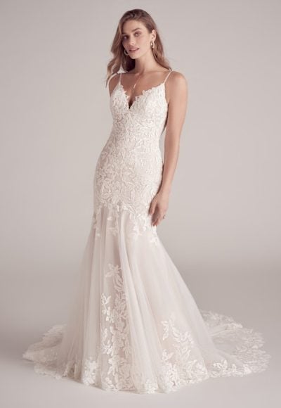 Lace Mermaid Wedding Dress With Spaghetti Straps And V-neckline by Maggie Sottero