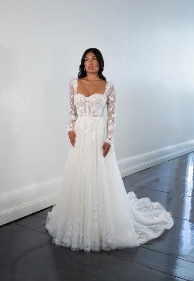 Lace A-line Wedding Dress With Detachable Long Sleeves by Martina Liana