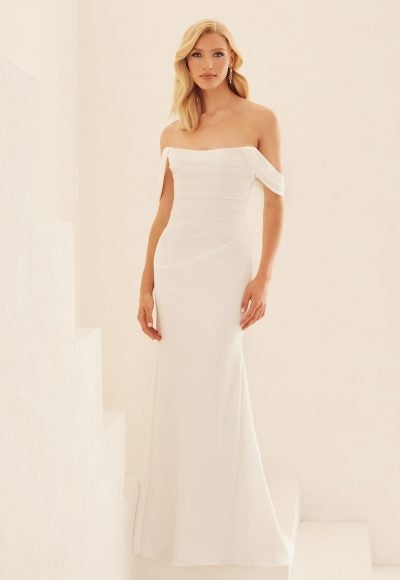 Fit And Flare Wedding Dress With Detachable Off The Shoulder Straps by Mikaella