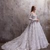 Long Sleeve Off The Shoulder Ball Gown Wedding Dress With Floral Lace by Rivini - Image 1