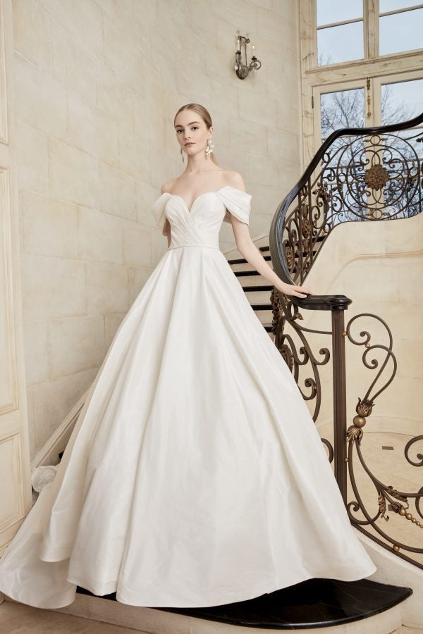 Off The Shoulder Ballgown Wedding Dress With Pleated Skirt by Sareh Nouri - Image 1