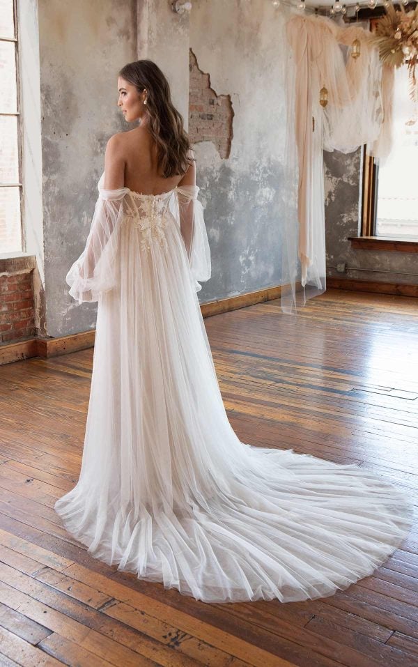 A-line Tulle Wedding Dress With Detachable Off The Shoulder Long Sleeves by All Who Wander - Image 2