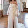 A-line Tulle Wedding Dress With Detachable Off The Shoulder Long Sleeves by All Who Wander - Image 1