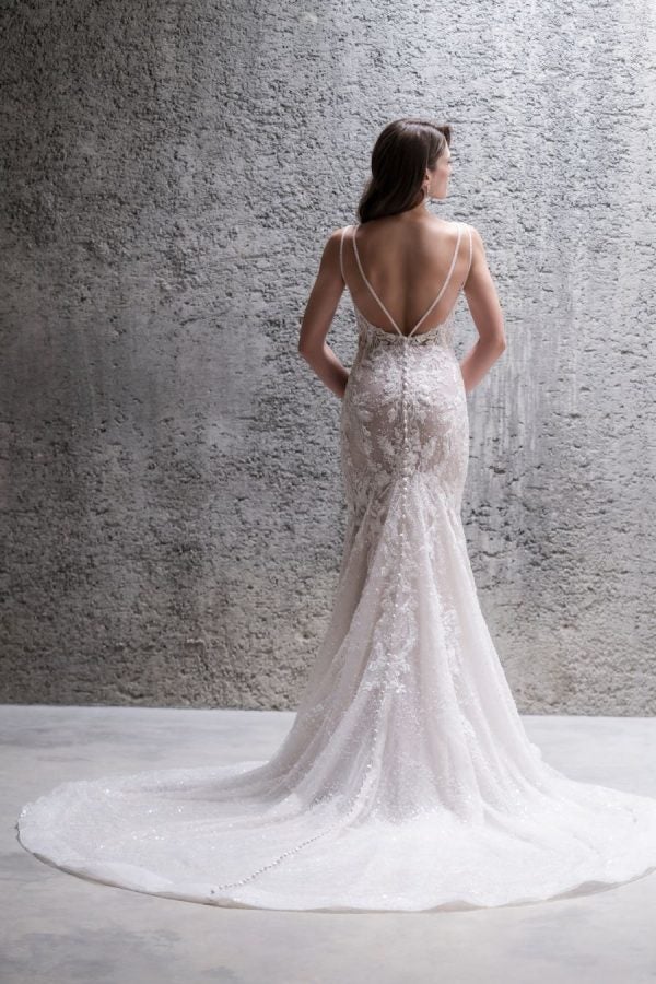 Lace Fit And Flare Wedding Dress With Spaghetti Straps And Open Back. by Allure Bridals - Image 2