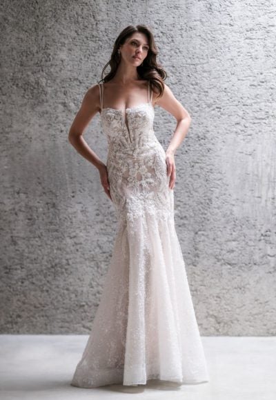 Lace Fit And Flare Wedding Dress With Spaghetti Straps And Open Back. by Allure Bridals