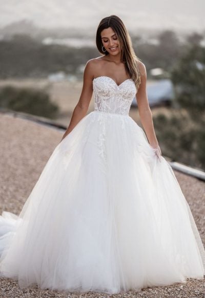 Strapless Sweetheart Neckline Ballgown Wedding Dress With Beaded Bodice And Tulle Skirt by Allure Bridals