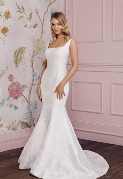 Sleeveless Square Neckline Fit And Flare Wedding Dress With Open Back by Anne Barge