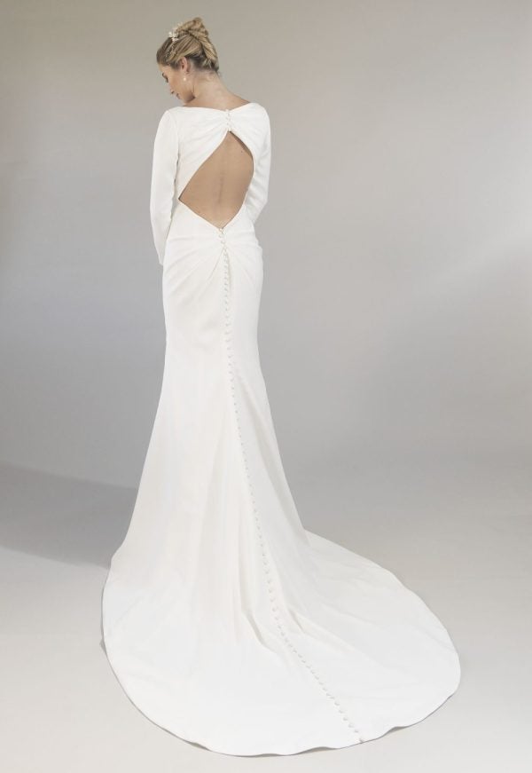 Long Sleeve Fit And Flare Wedding Dress With Key-hole Open Back by Augusta Jones - Image 2