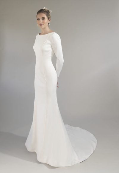 Long Sleeve Fit And Flare Wedding Dress With Key-hole Open Back by Augusta Jones