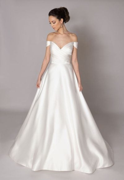 Off The Shoulder Ball Gown Wedding Dress With Pleated Bodice by Augusta Jones