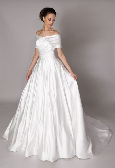 Off The Shoulder Ball Gown Wedding Dress With Ruched Bodice by Augusta Jones