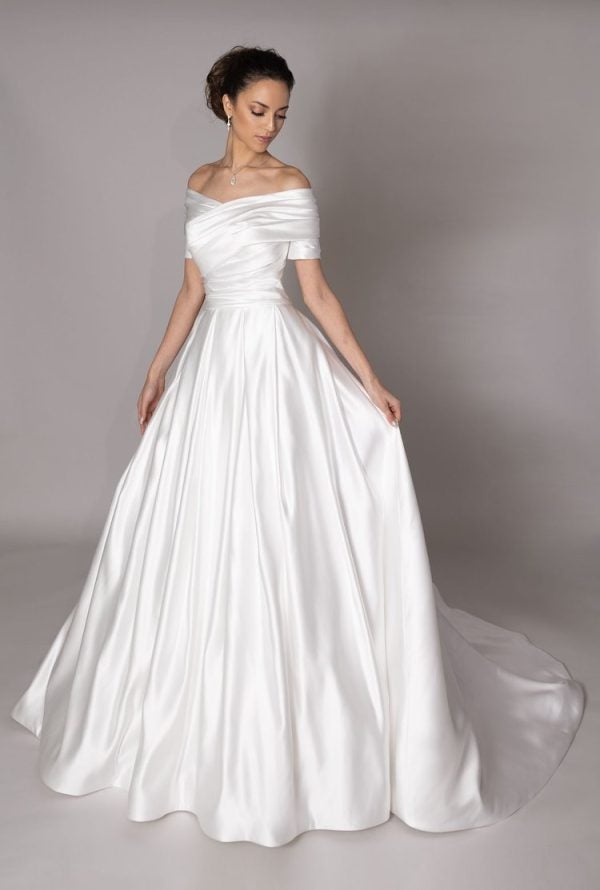 Off The Shoulder Ball Gown Wedding Dress With Ruched Bodice by Augusta Jones - Image 1