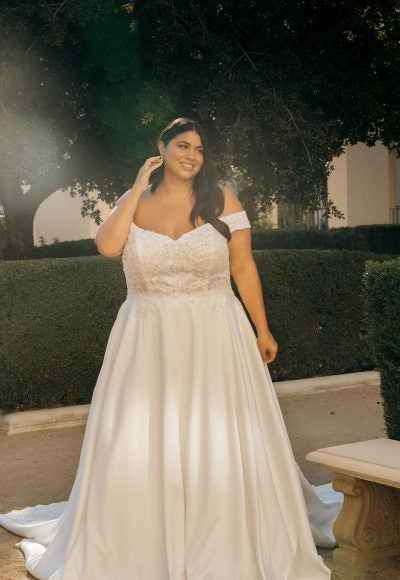 Off The Shoulder Ballgown Wedding Dress With Sweetheart Neckline by Essense of Australia