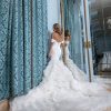 Fit And Flare Wedding Dress With Textured Skirt And Detachable Off The Shoulder Straps by Estee Couture - Image 2