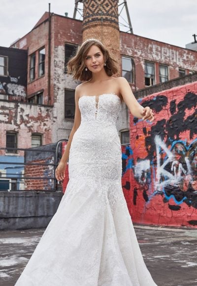 Strapless Fit And Flare Wedding Dress With Beaded Lace. by Madison James