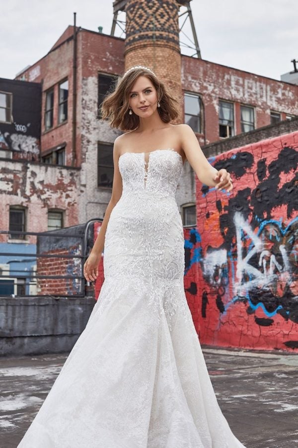 Strapless Fit And Flare Wedding Dress With Beaded Lace. by Madison James - Image 1