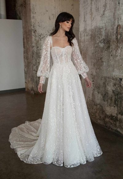Lace A-line Wedding Dress With Detachable Long Sleeves by Martina Liana Luxe