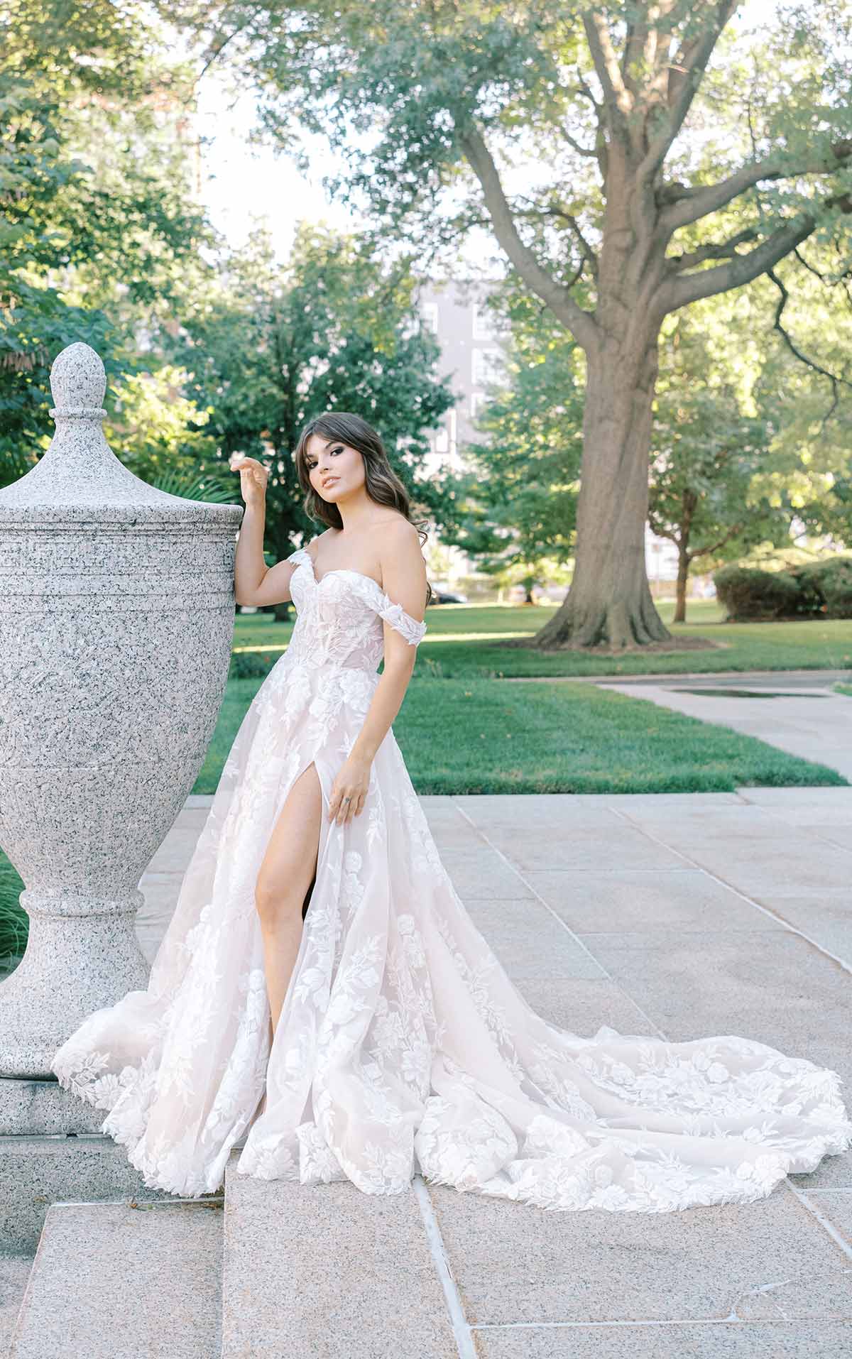 Off The Shoulder A-line Lace Wedding Dress With High Slit