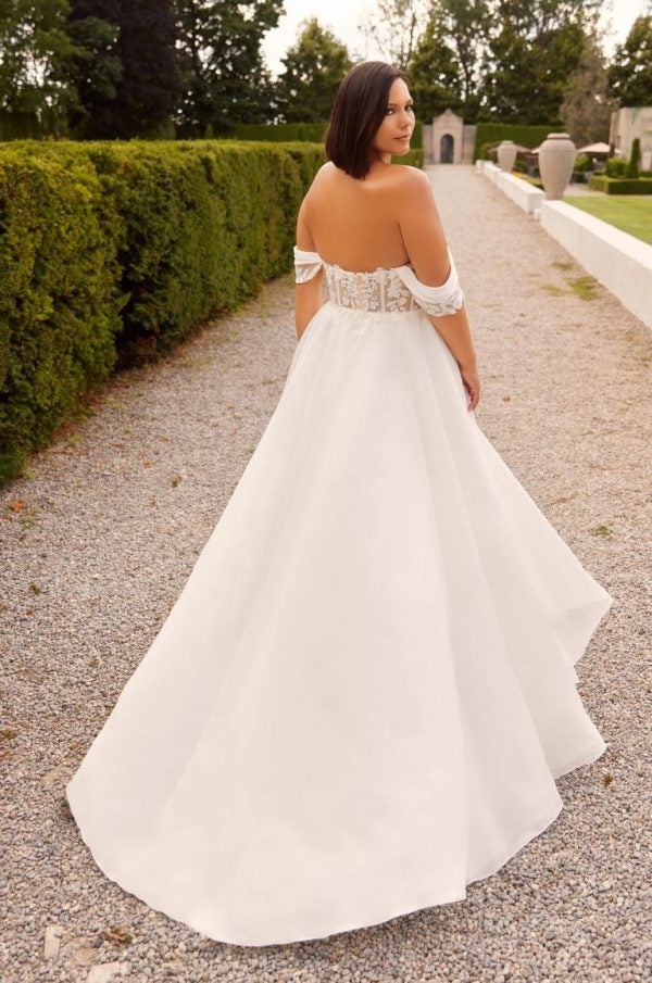 A-line Wedding Dress With Lace Bodice And Detachable Off The Shoulder Sleeves by Paloma Blanca - Image 2